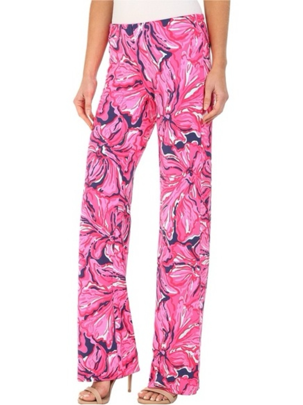 Lilly Pulitzer Pink & Navy Floral Wide-Leg Pants